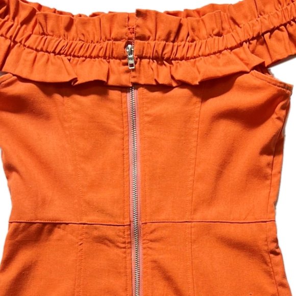 NEW KENDALL + KYLIE Linen Blend Off The Shoulder Ruffle Tangerine Dress, Sz 4-6 - Picture 11 of 15